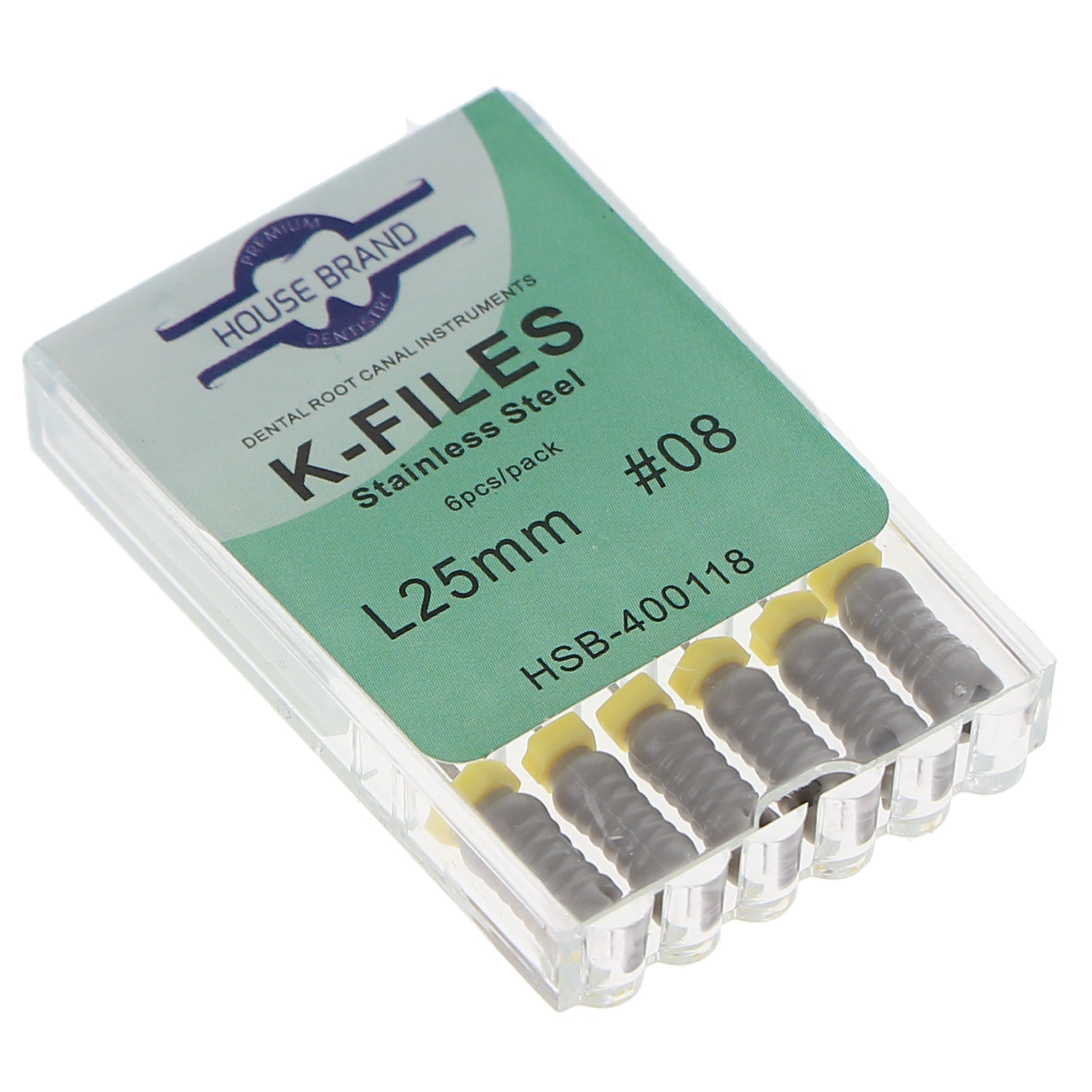 House Brand Dentistry 400118 HSB Endodontic K-Files 25mm #08 Grey Stainless Steel 6/Pk House Brand Dentistry 400118 HSB Endodontic K-Files 25mm #08 Grey Stainless Steel 6/Pk